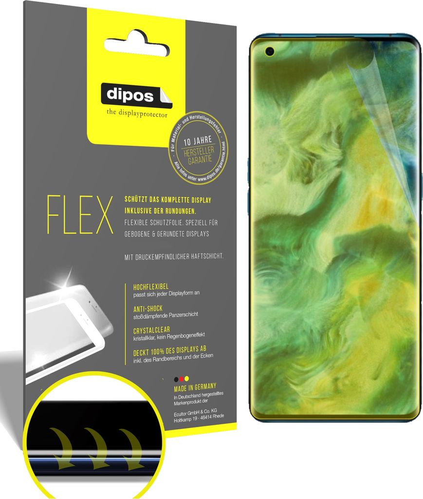 3x Schutzfolie für Oppo Find X2 Pro Folie, 100% Displayabdeckung, dipos Flex