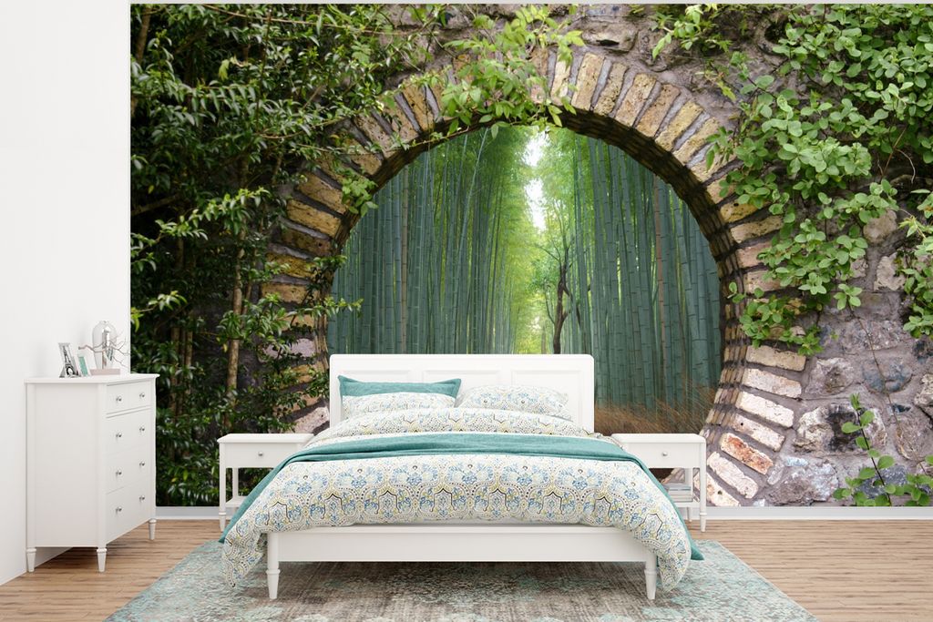 MuchoWow Fototapete für Wohnzimmer oder Schlafzimmer Wandtapete Vinyl Motivtapete Bambus - Wald - Japanisch - Aussicht - 320x240 cm - Tapeten