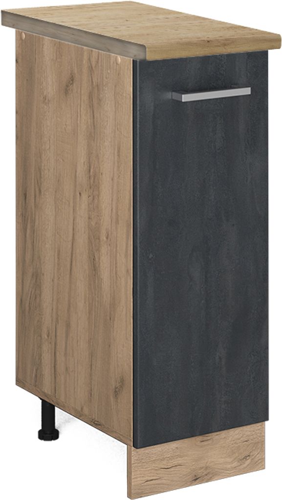 Apothekerschrank Vicco R-Line Schwarz Beton 30 cm AP Eiche, Model 47561