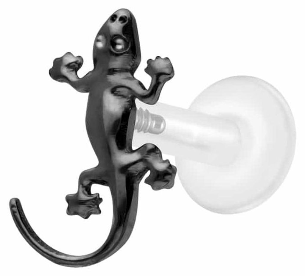 Ohrpiercing, Nasenpiercing PTFE Labret mit Innengewinde + Titan-Aufsatz GECKO Schwarz Stablänge: 6mm | Stabstärke: 1,6mm