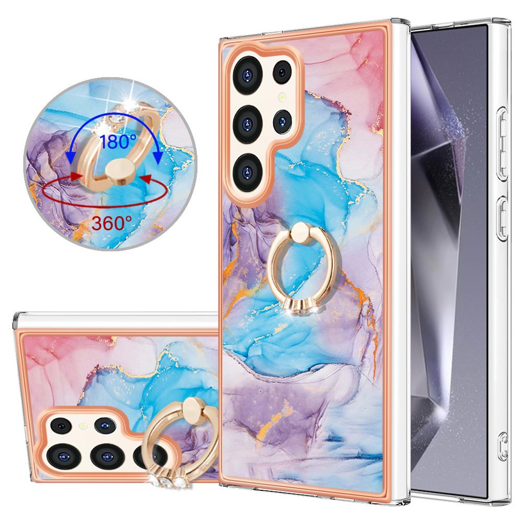 Hülle für Samsung Galaxy S25 Ultra Muster TPU Silikon Stoßdämpfer Bumper Schutzhülle mit Ring Ständer Blau