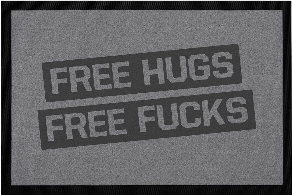 Fußmatte mit Spruch Free Hugs Free Fucks ironisch Sex-Spruch rutschfest & waschbar Moonworks schwarz 60x40cm