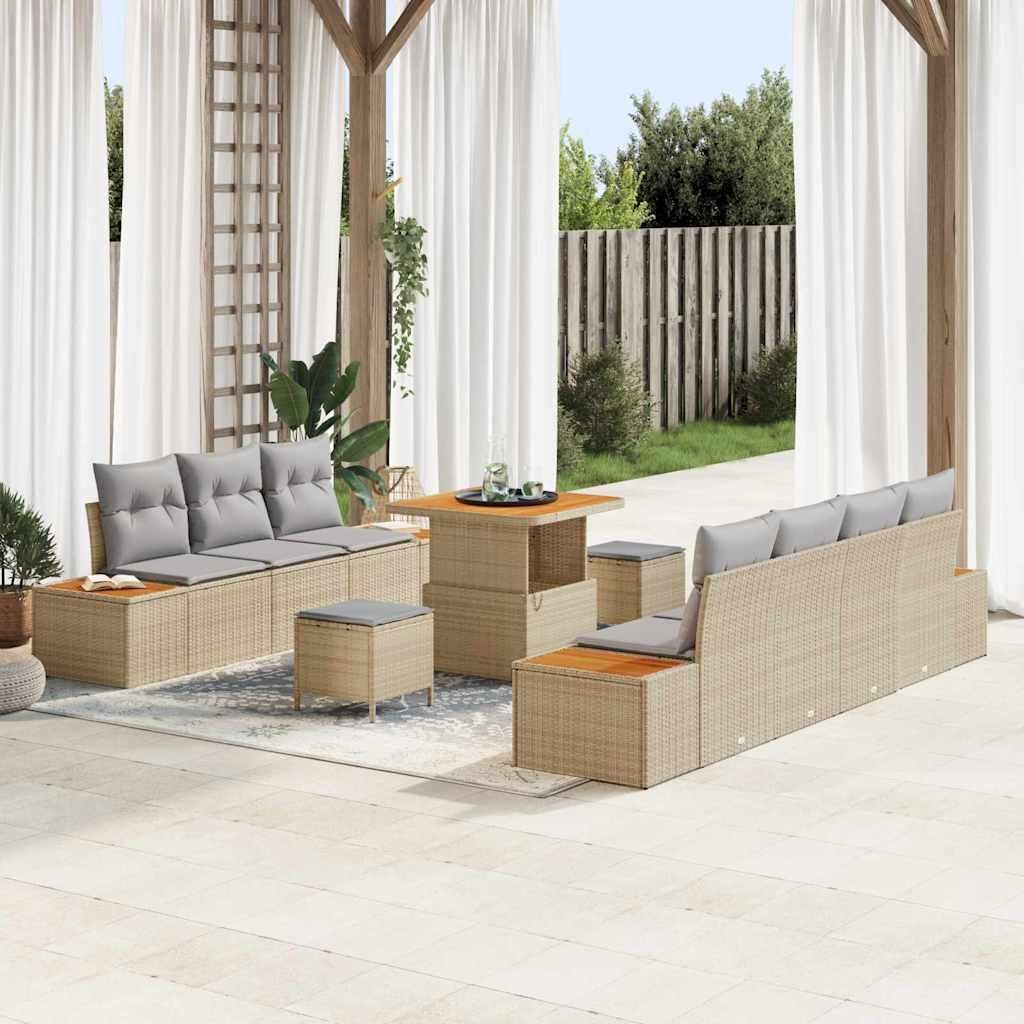 Möbel Garten-Sofa-Set mit Kissen 10 pcs Beige Poly Rattan - Gartenmöbelgarnituren 3362877