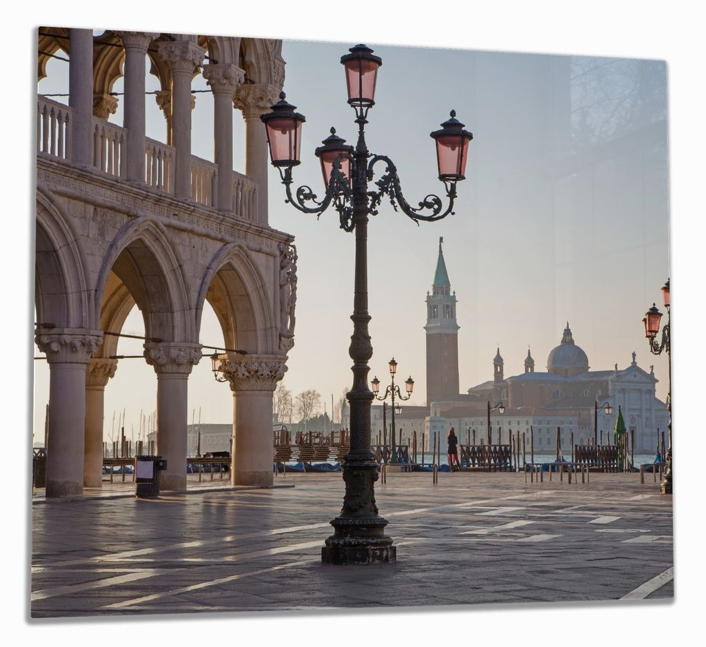 Wallario Herdabdeckplatte aus Glas, Größe 60 x 52 cm 1-teilig, Motiv Venedig - Dogenpalast, Markusplatz und San Giorgio Maggiore II