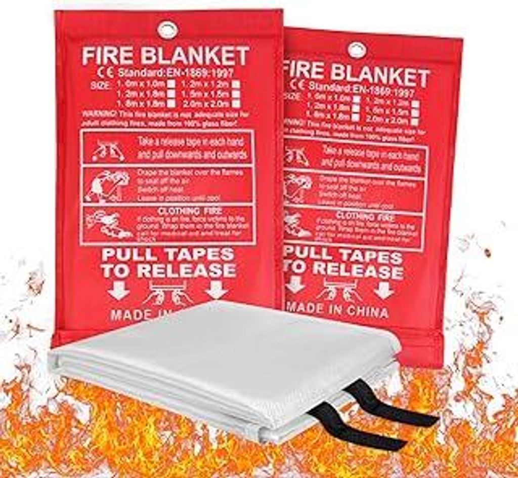 Flintronic 1m x 1m Löschdecke Küche Feuerlöschdecke, 2 Stück löschdecke für küche, Glasfaser Brandschutzdecke DIN EN 1869:2019, Retardant De...
