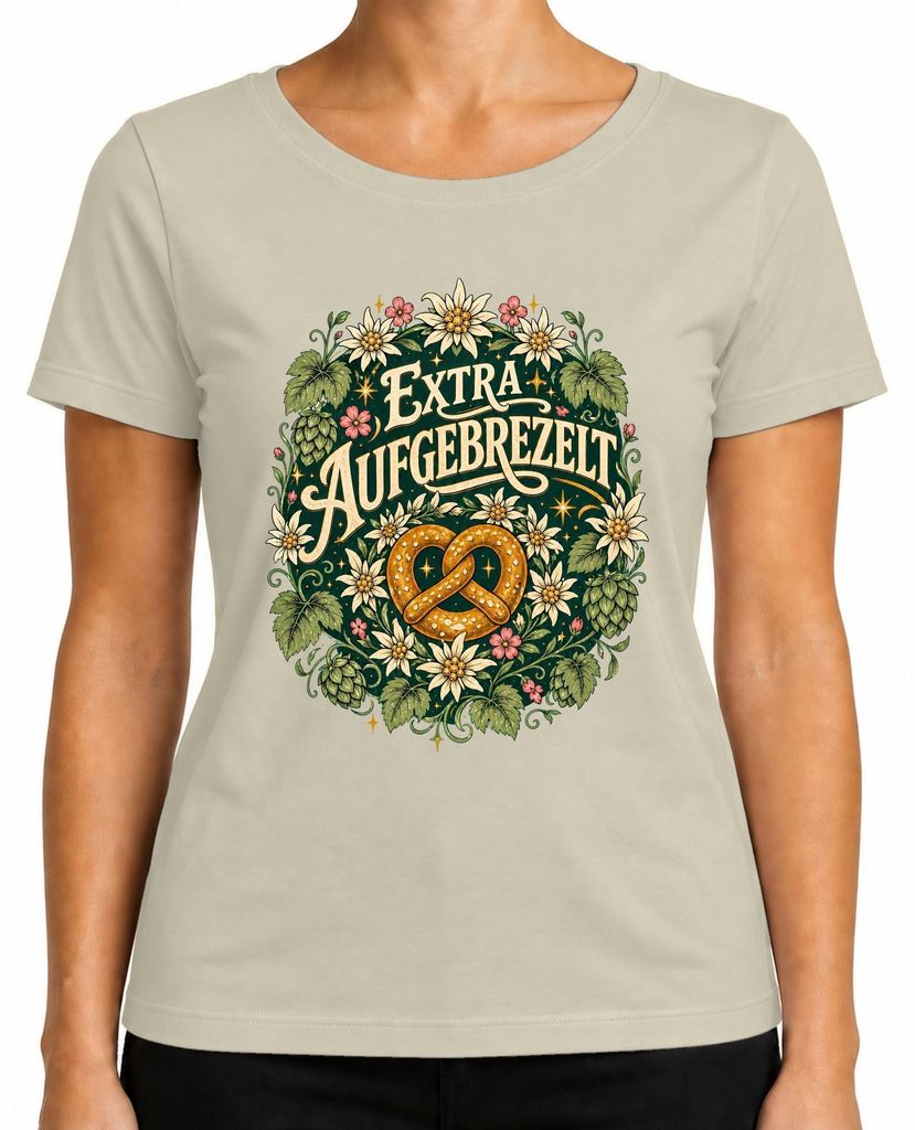 Extra Aufgebrezelt   Brezel Trachtenshirt Lederhose Bier Produktbild 