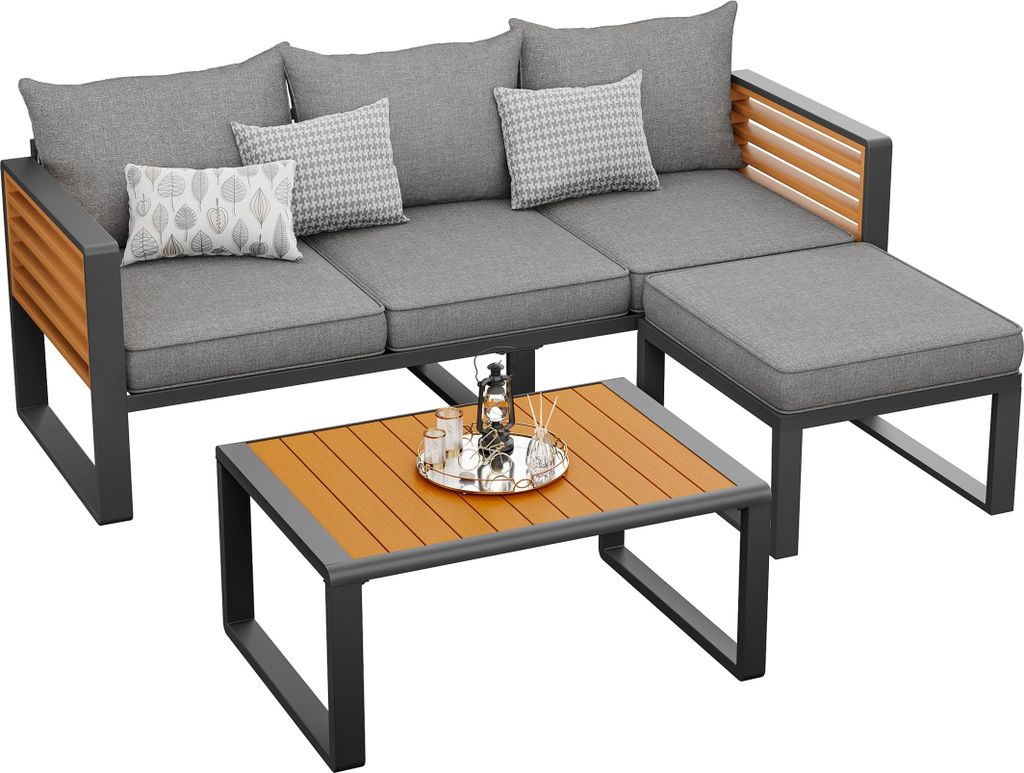 Gartenlounge-Set,Gartensofa-Set für 3-4 Personen, Modernes Outdoor-Sofa-Set, Gartenmöbel-Set mit verzinktem Eisenrahmen,Loungemöbel, Balkonset
