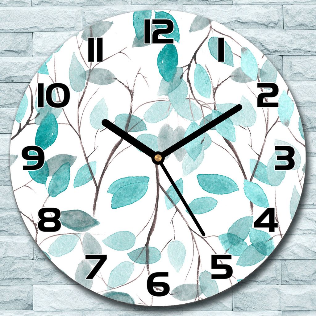 Wanduhr aus Glas Rund fi 30 Aquarell Quellblatt Quarz Deko Schlafzimmer Büro