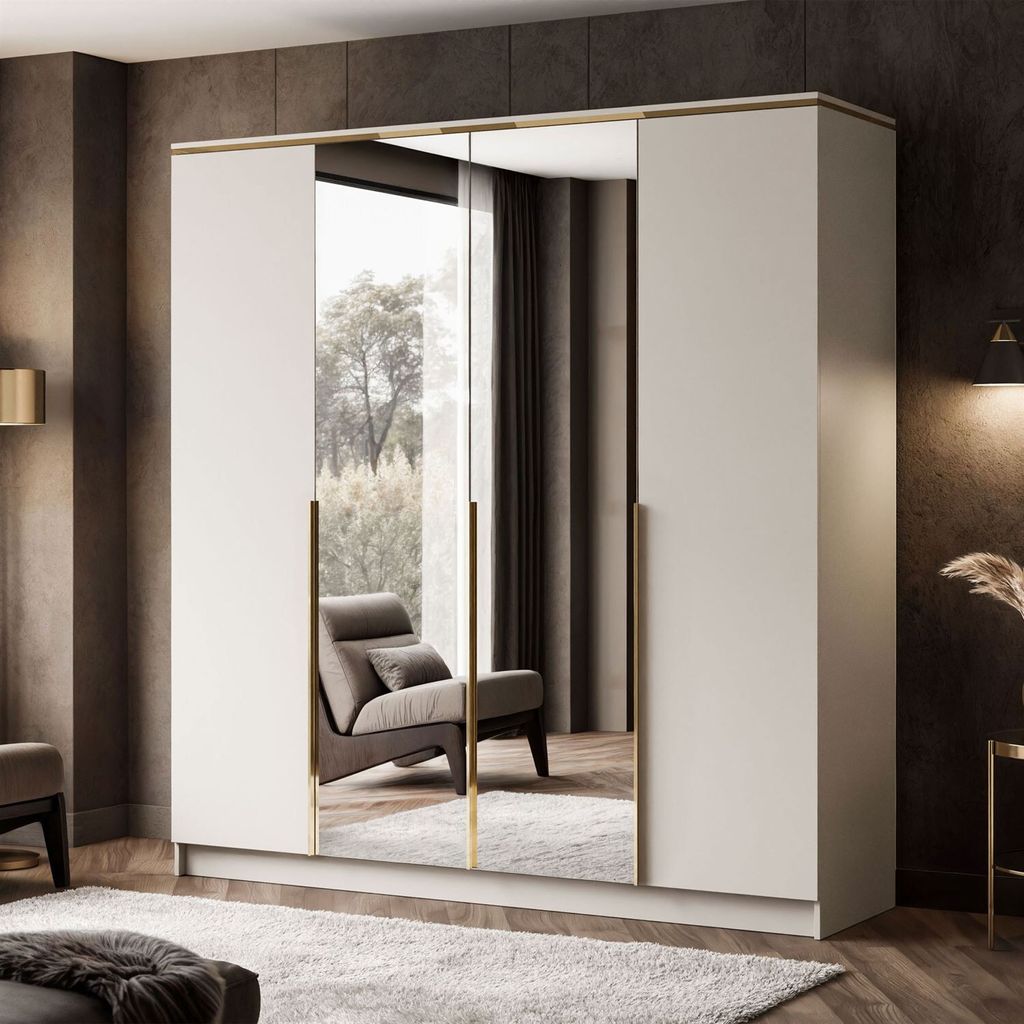 Kleiderschrank mit Spiegel AURORA 4D in Kaschmir mit Gold Produktbild 