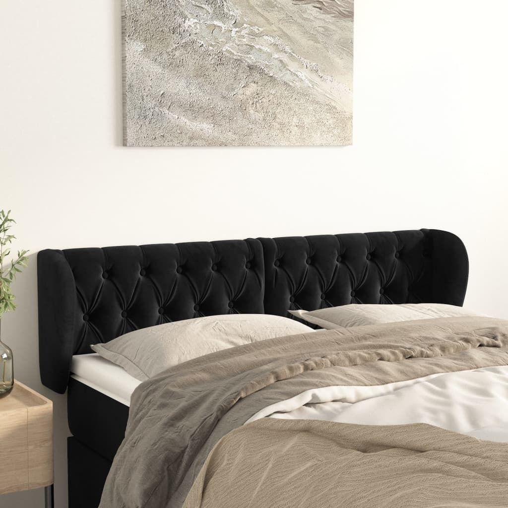 "Rabatt" Bettkopfteil modern - Kopfteil für Bett - mit Ohren Schwarz 147x23x78/88 cm Samt - Kopfteile CC4132