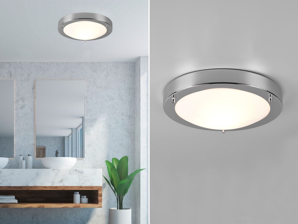 LED Deckenleuchte Chrom Ø31,5cm Lampe für Badezimmer, Gäste WC & Eingangsbereich