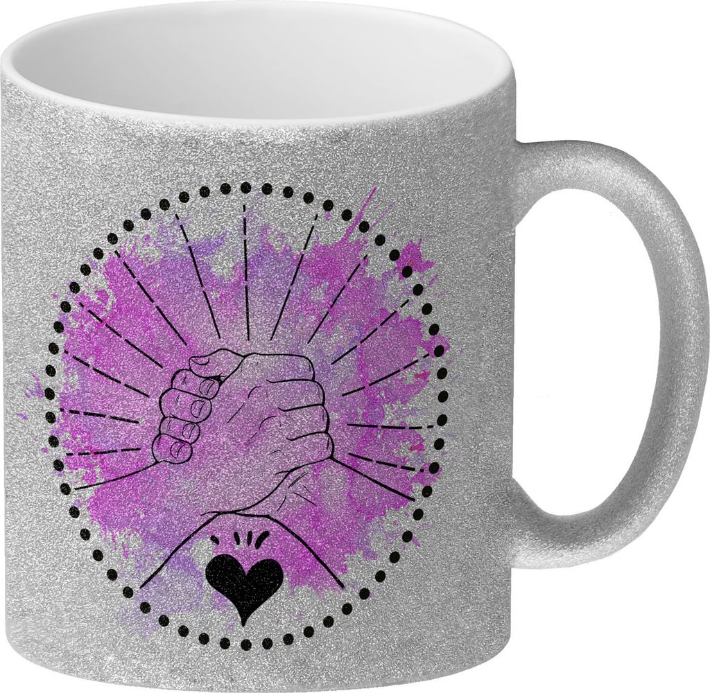 Freundschaft Glitzer-Kaffeebecher in rosa mit tollem Spruch