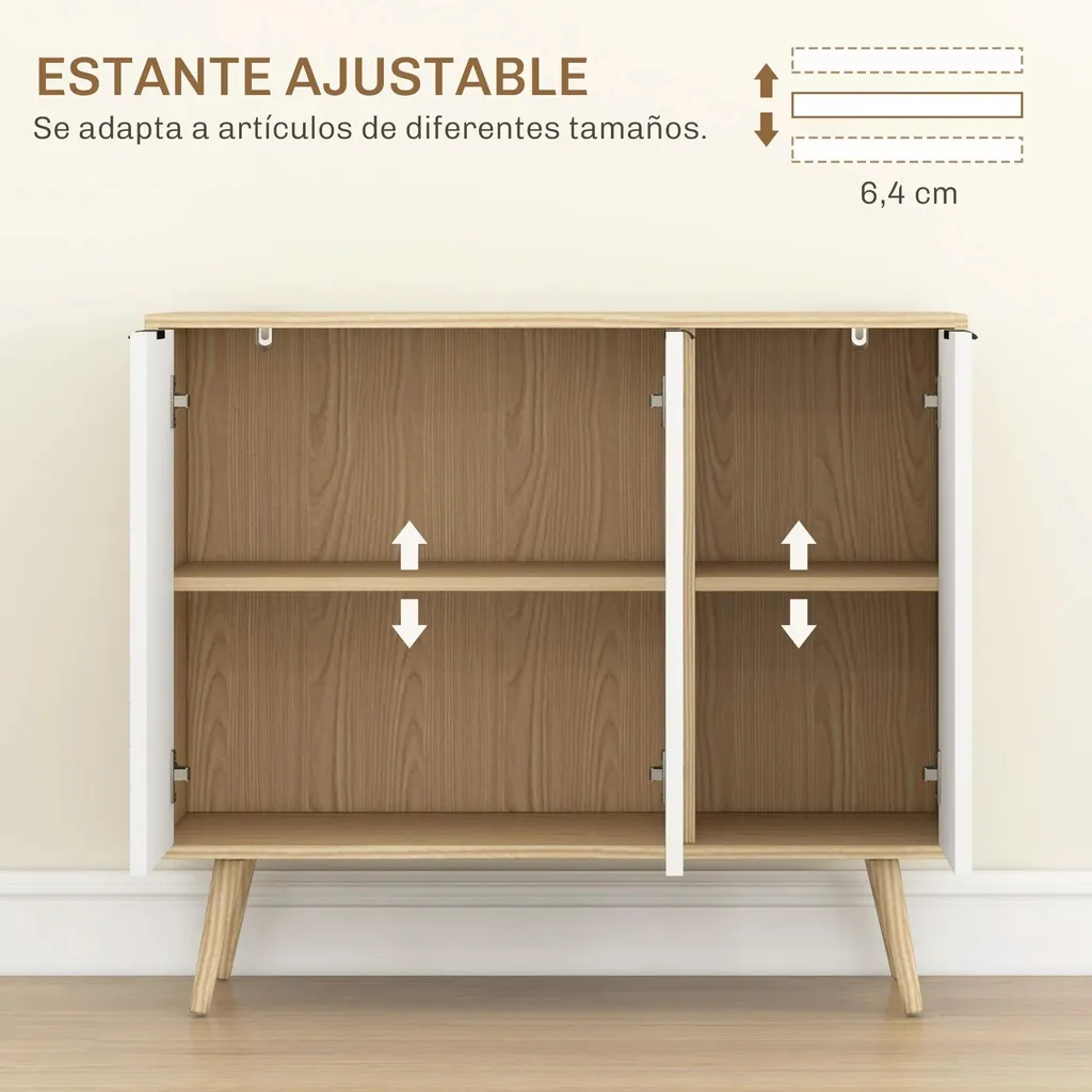 Commode Buffet avec Tablettes Réglables en Bois Blanc et Finition Chêne - 6