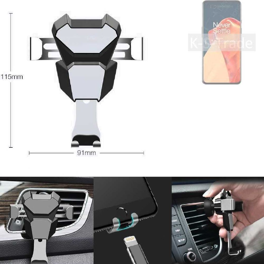 K-S-Trade Lüftungshalterung kompatibel mit OnePlus 9 kompakte Handy-Halterung Lüftungsschlitz Lüftungsgitter Autohalterung KFZ Auto-Halterung