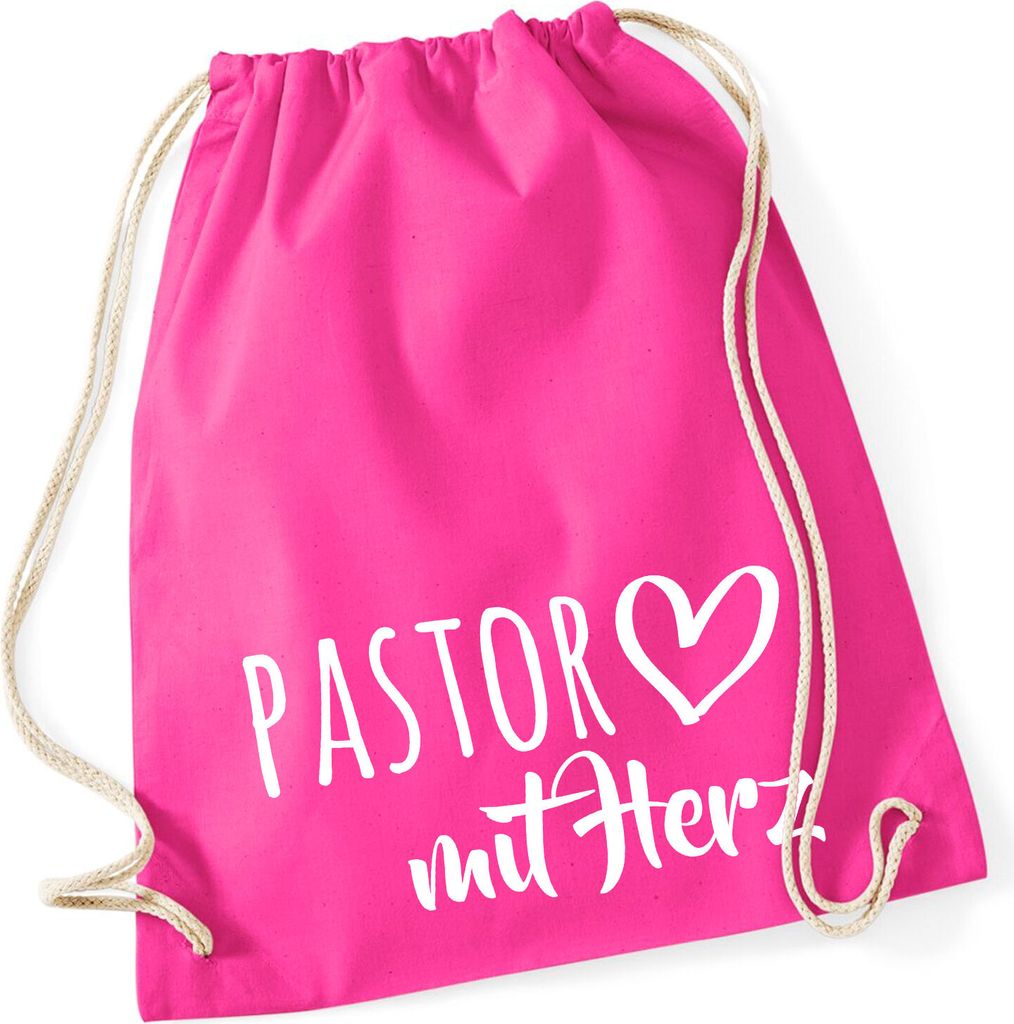 Huuraa Turnbeutel Pastor mit Herz 12 Liter Fuchsia Baumwolle Rucksack Geschenkidee