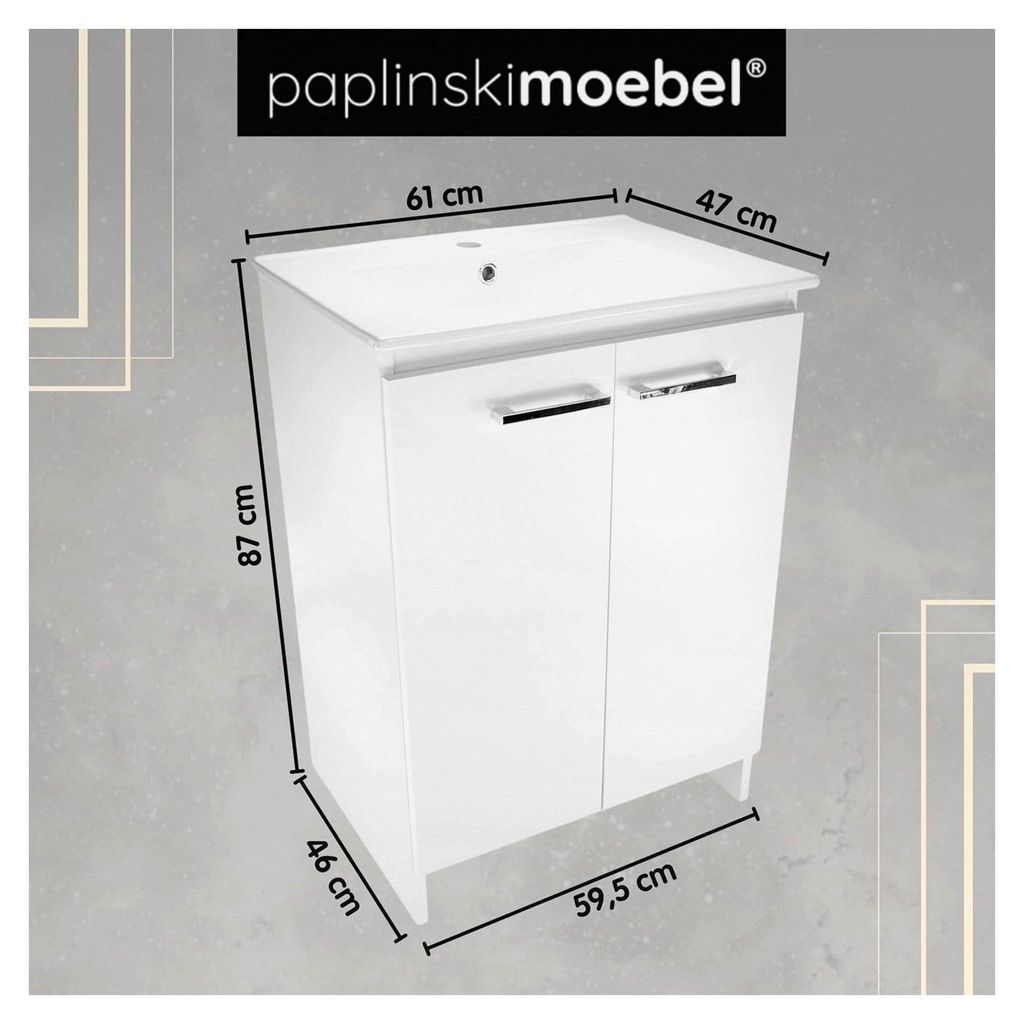 Ronda - Waschbecken mit Unterschrank 60 cm breit, Waschtisch mit 2 Türen, Waschbeckenunterschrank Badmöbel 2er Set, Unterschrank für Badezimmer ...