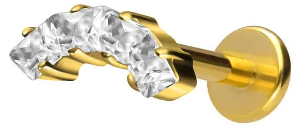Ohrpiercing, Nasenpiercing Titan Labret mit Innengewinde EINGEFASSTE KRISTALLTRAPEZE Gold Stablänge: 7mm | Stabstärke: 1,6mm | Discgröße: 4 x 1...