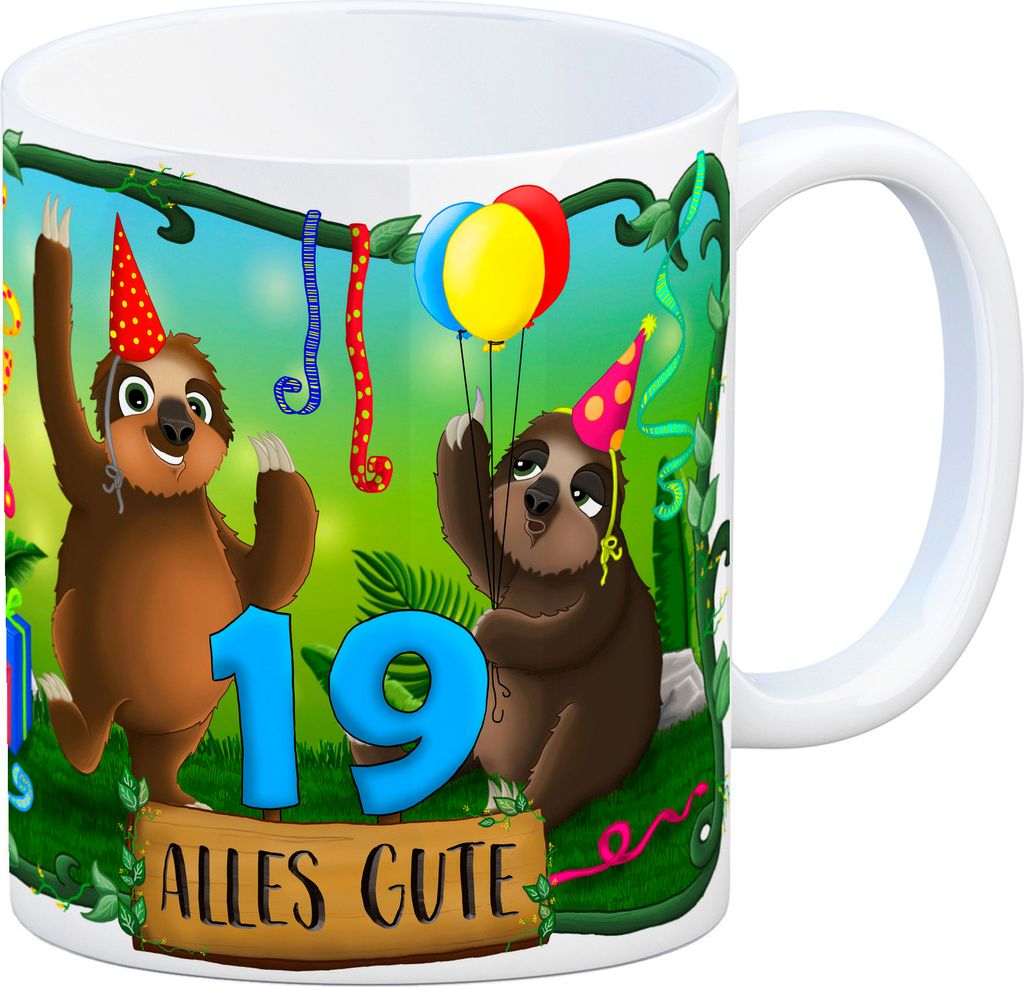 Faultier Kaffeebecher zum 19.Geburtstag Tasse Kaffeetasse Becher mug Teetasse