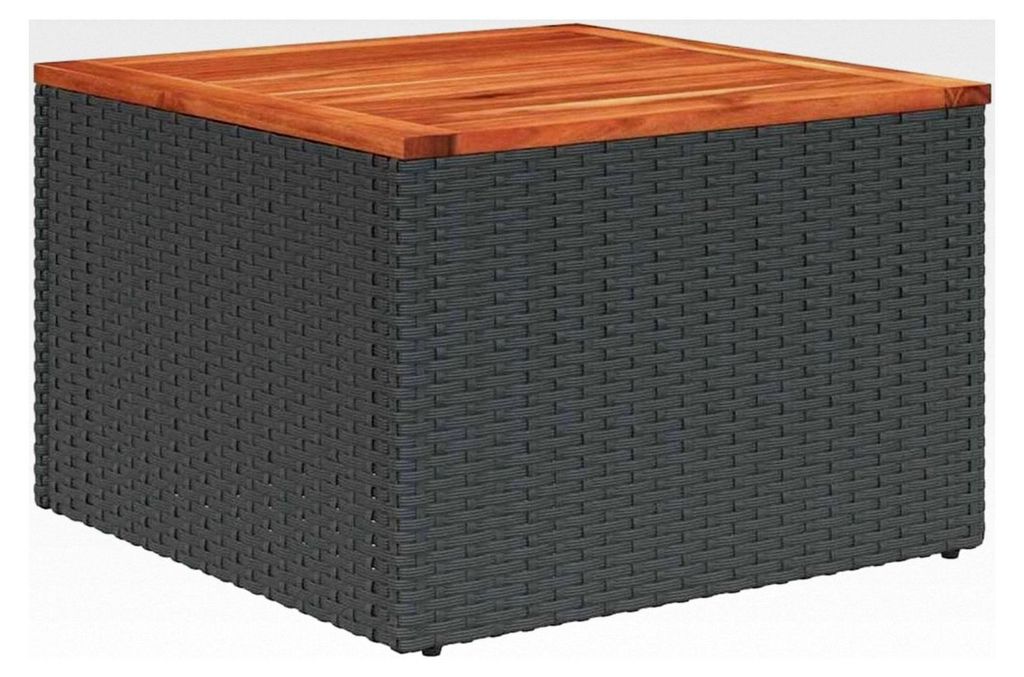 Gartentisch, Couchtisch für Terrasse, Beistelltisch mit Stahlrahmen, Outdoor Tisch Gartenmöbel, Schwarz Poly Rattan Akazienholz