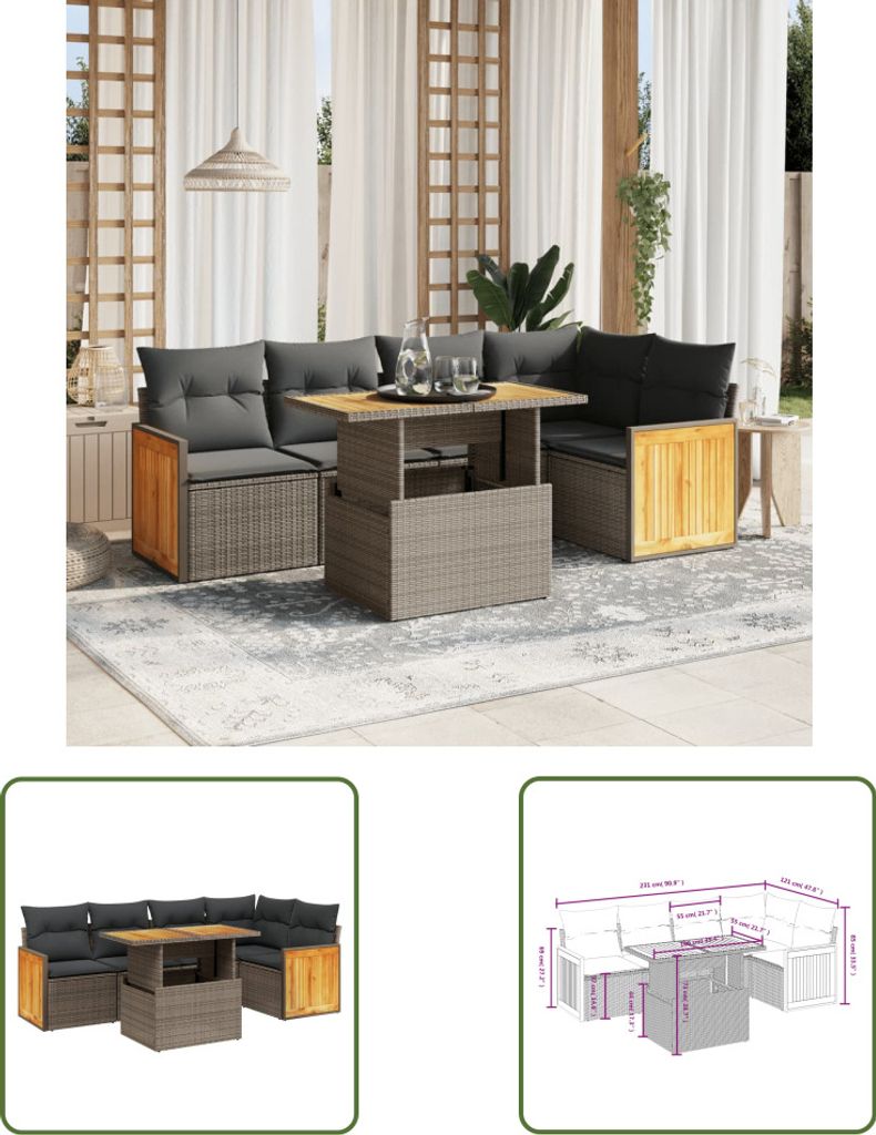 The Living Store 6-tlg. Garten-Sofagarnitur mit Kissen Beige Poly Rattan