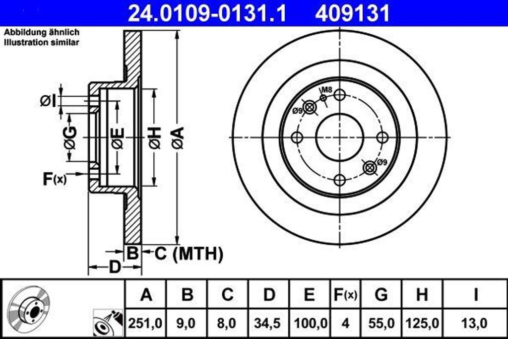 ATE 24.0109-0131.1 Bremsscheibe OE BR7426251A kompatibel mit MX-3, MX-5