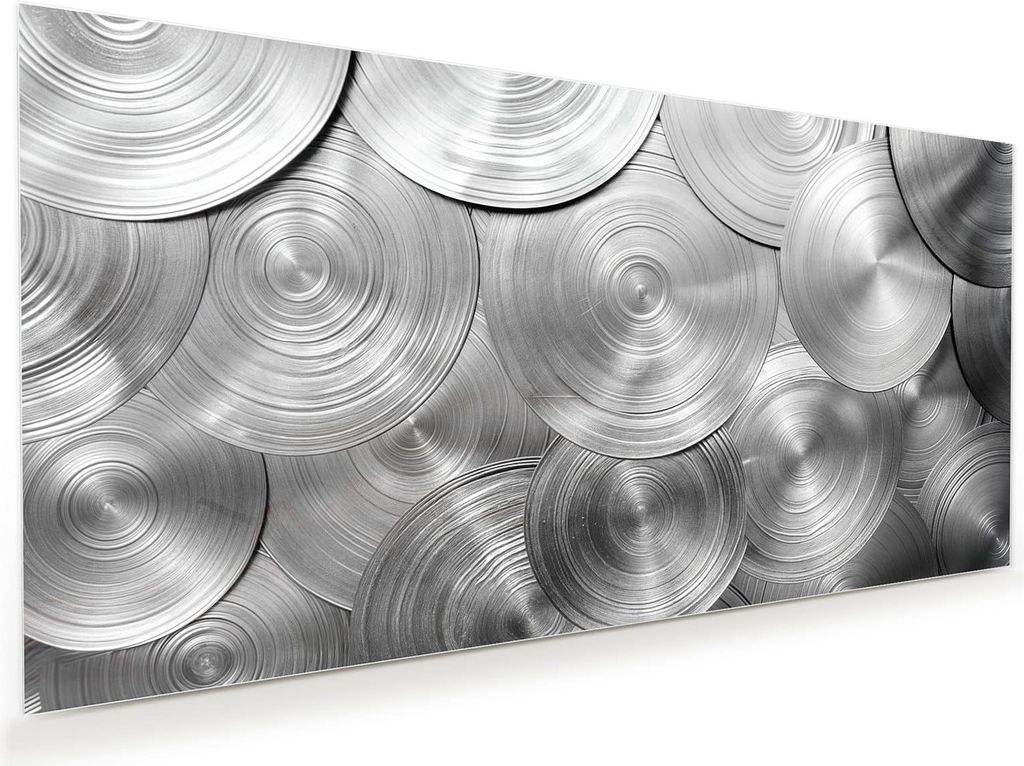 Glasbild 120x60cm in XXL für Wohnzimmer, Schlafzimmer Motiv Metallische Scheiben