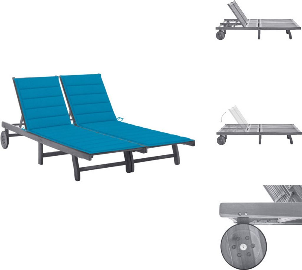 vidaXL 2-Personen-Sonnenliege mit Auflage Grau Akazie Massivholz - Sonnenliegen