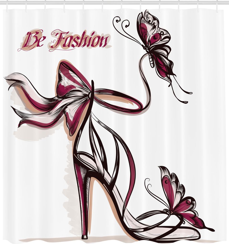 ABAKUHAUS Rosa Duschvorhang, High Heel Schuhe mit Schmetterling und Ribbon Ornamentals Grace Sprueness Thema sein, Stoffliches Gewebe Badezimmerdek...