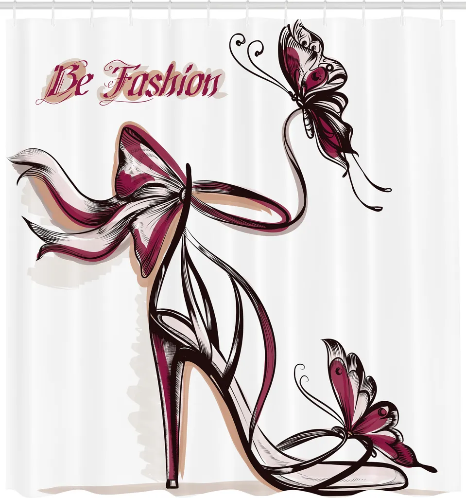 Rideau de douche rose ABAKUHAUS avec chaussures à talons 175x240 cm