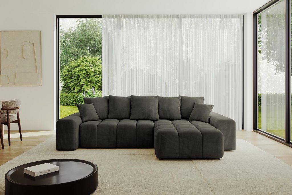 ALTDECOR Ecksofa mit Schlaffunktion und Bettkasten ENIL-L 297x189x68 cm Schwarz - Corner Sofa Eckcouch Couch L-Form Schlafcouch Ausziehbar Wohnland...