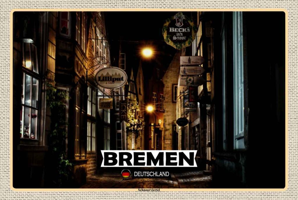 vianmo Holzschild 20x30 cm Bremen Deutschland Schnoorviertel Bildmotiv Reisemotiv Abenteuer Reisen