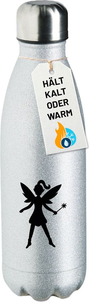 Huuraa Trinkflasche Fee Fairy 500ml Silver Edelstahl Wasserflasche Trinkflasche Geschenkidee