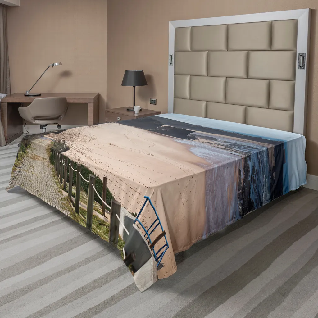 ABAKUHAUS abbozzato Lenzuolo con Angoli, Surf Beach Estate, Morbido Tessuto Decorativo da Letto Tasca Elastica a Tutto Tondo, 150 x 190 cm, Charcoal Grey Bianco
