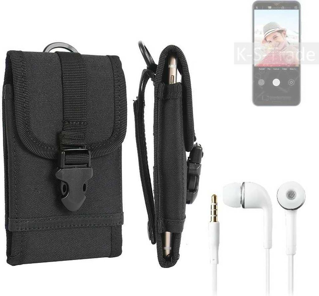 K-S-Trade Holster Schutz Hülle kompatibel mit Blackview A52 Gürteltasche Handy Hülle Tasche outdoor Seitentasche schwarz 1x + Kopfhörer
