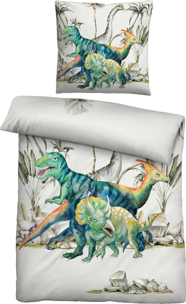 Biberna Linon Bettwäsche Dino Größe 135x200/80x80 cm