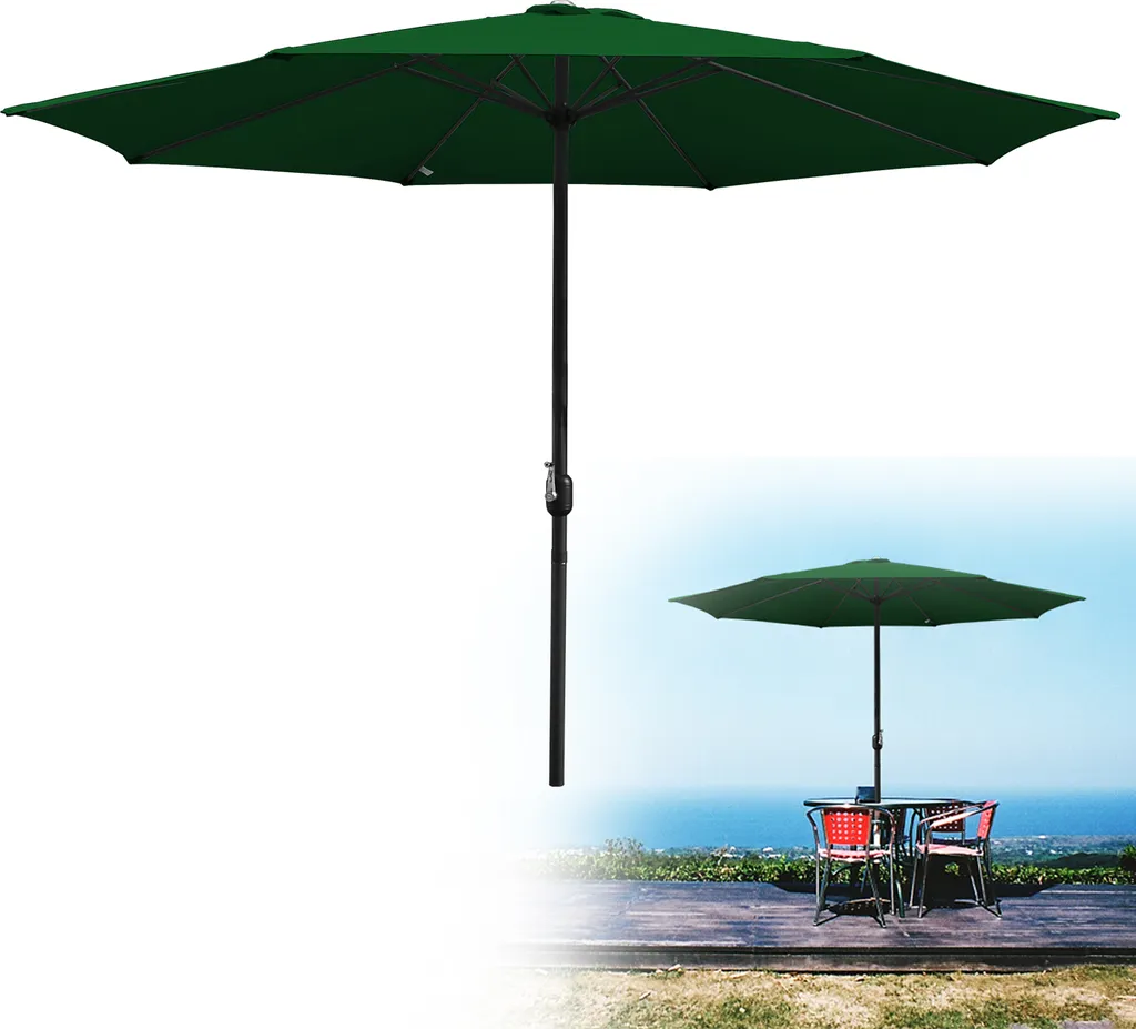 Ombrellone Jayseuw Ombrellone a braccio laterale 350 cm con protezione UV, manovella Verde Ombrellone da giardino Ombrellone da mercato Ombrellone da spiaggia