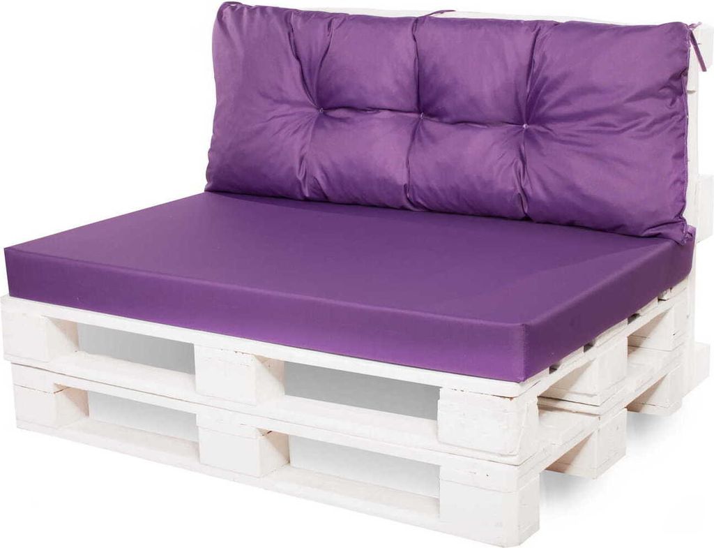 Palettenmöbel Sitzkissen set 120x80 + Rückenkissen 120x50cm | Gartenkissen | Europaletten kissen set | Bankkissen auflagen outdoor Violett