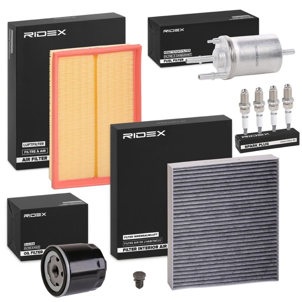 RIDEX Inspektionspaket Filterset für VW POLO (9N) Polo Limousine (9A4, 9A2, 9N2, 9A6) für SKODA Fabia I Combi (6Y5) FABIA (6Y2) FABIA Stufenheck ...