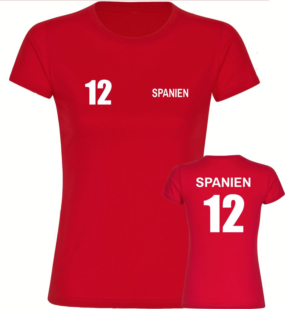 multifanshop Damen T-Shirt - Spanien - Trikot Nummer 12, rot, Größe 3XL