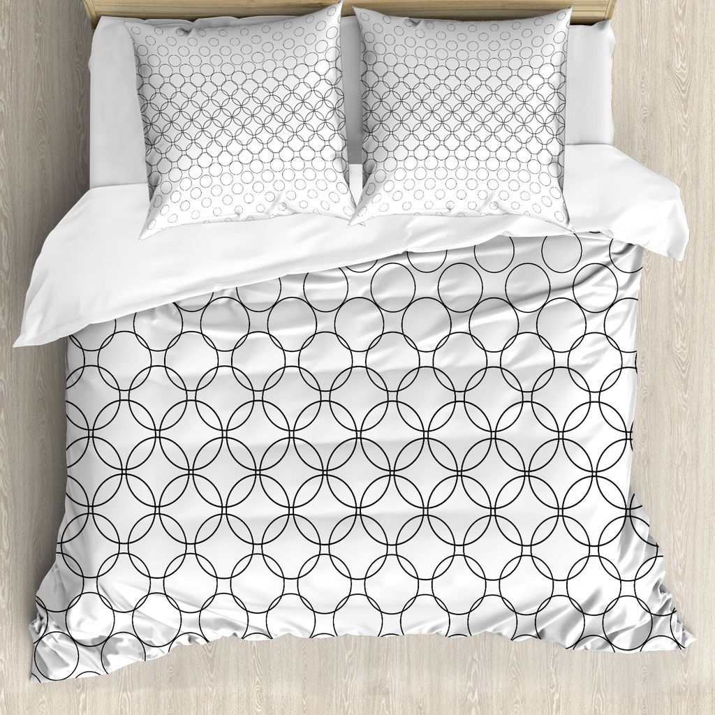 ABAKUHAUS Geometrischer Kreis Bettbezug, Motive, Milbensicher Allergiker geeignet mit Kissenbezügen, 200 cm x 200 cm - 80 x 80 cm, Schwarz-Weiss