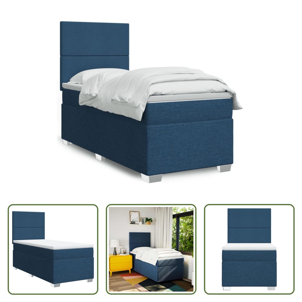 The Living Store Boxspringbett mit Matratze Blau 90x190 cm Stoff