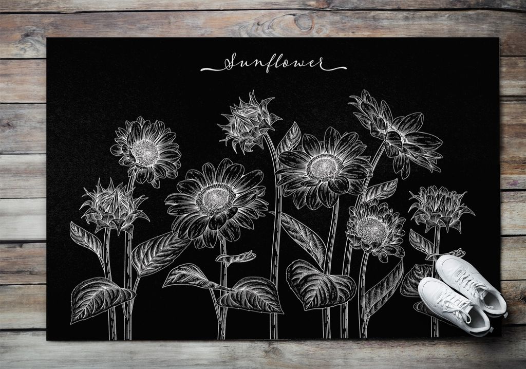 Fußmatte Aussen - Schuhmatte Haustür- Schmutzfangmatte Türvorleger - Outdoor Teppich Schmutzfänger - 150x100 cm - Sonnenblumenblumen