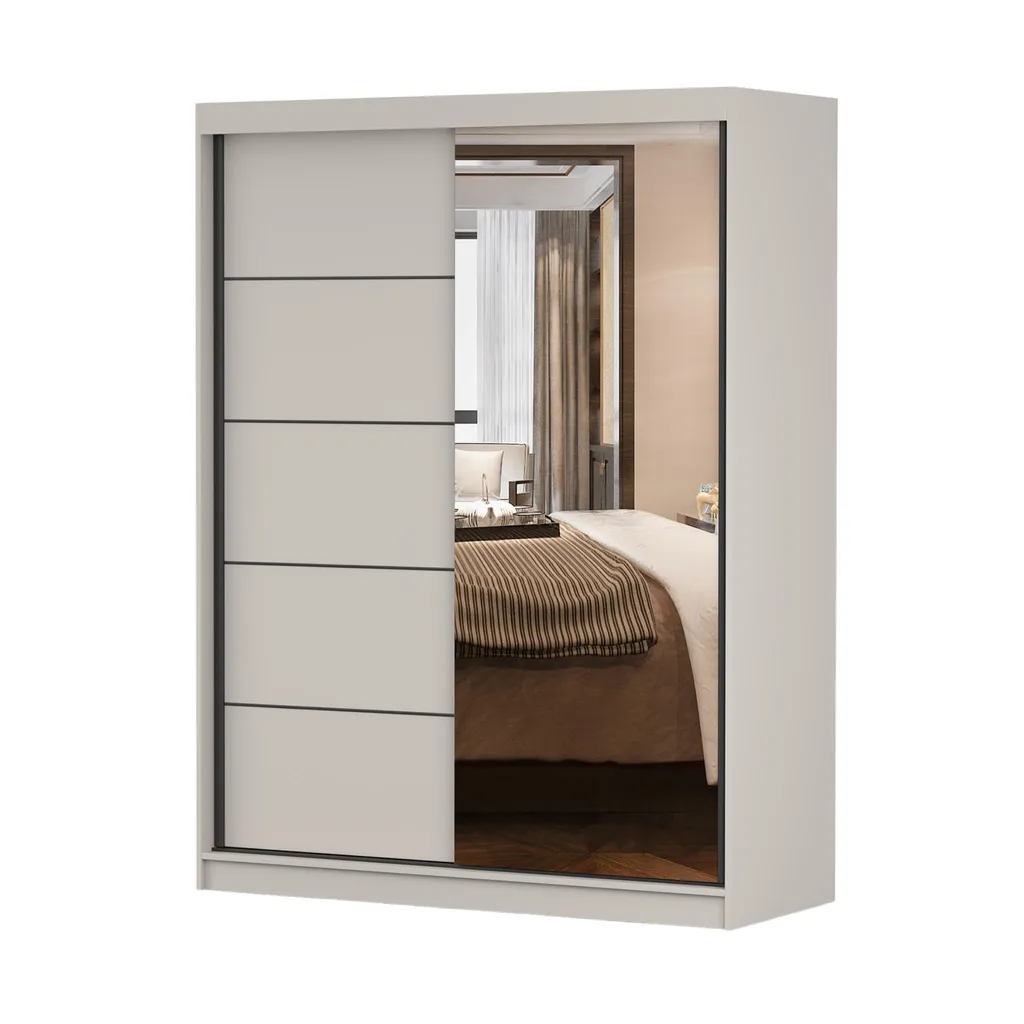 Armoire Miroir 150 cm Vista 05 Coloris Cachemire avec Rail Coulissant