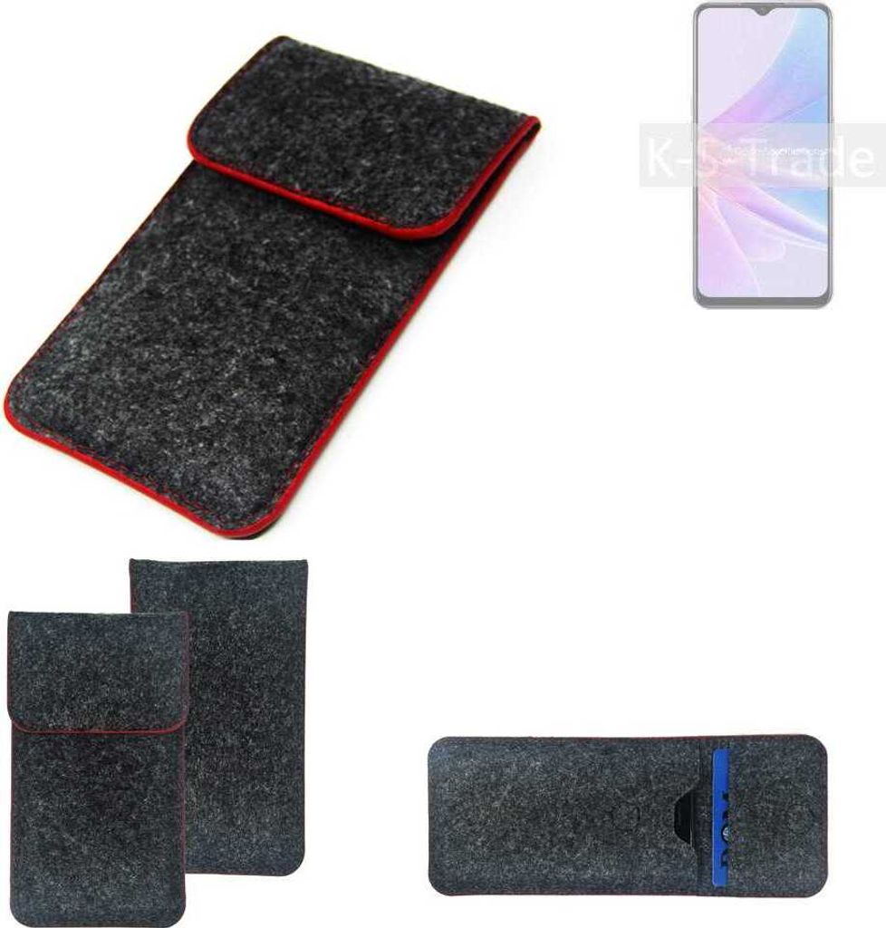 K-S-Trade Handy Schutz Hülle kompatibel mit Oppo A78 5G Schutzhülle Handyhülle Filztasche Pouch Tasche Case Sleeve Filzhülle dunkelgrau roter Rand
