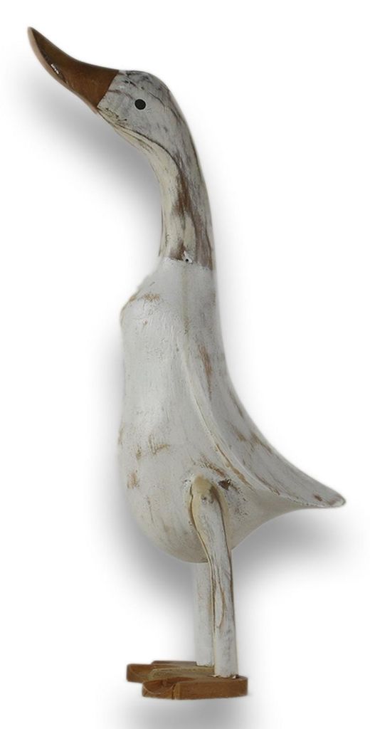 Tokoindah Holz Ente Lauf Ente Gartendeko Figur aus Bambus Wurzel und Teak Holz White Wash 35cm
