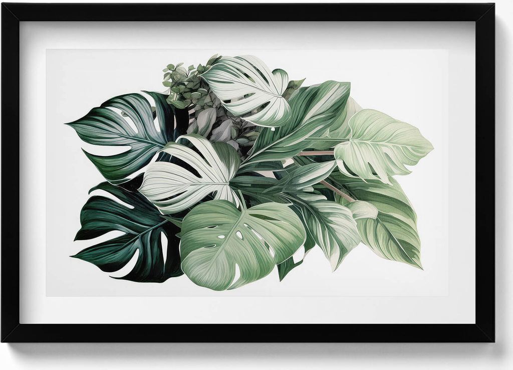 Bemalte Monstera-Blätter– Wandbild mit Rahmen – Gerahmtes Produktbild 