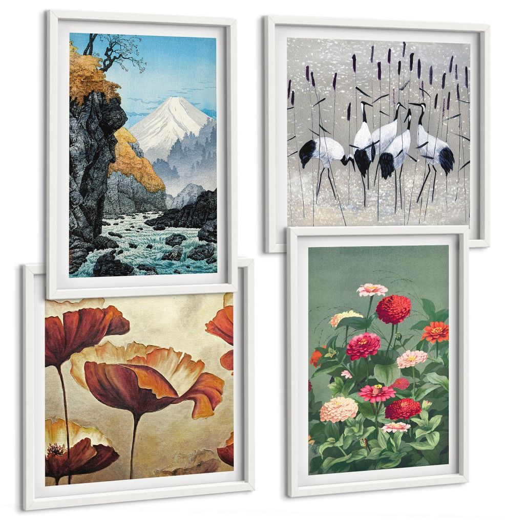 Bilder Set 4-teilig im weißen Rahmen – Wandbilder 4 Stück – gerahmte Poster für Wohnzimmer, Schlafzimmer und Flur – 50x50 cm - 40x60 cm ...