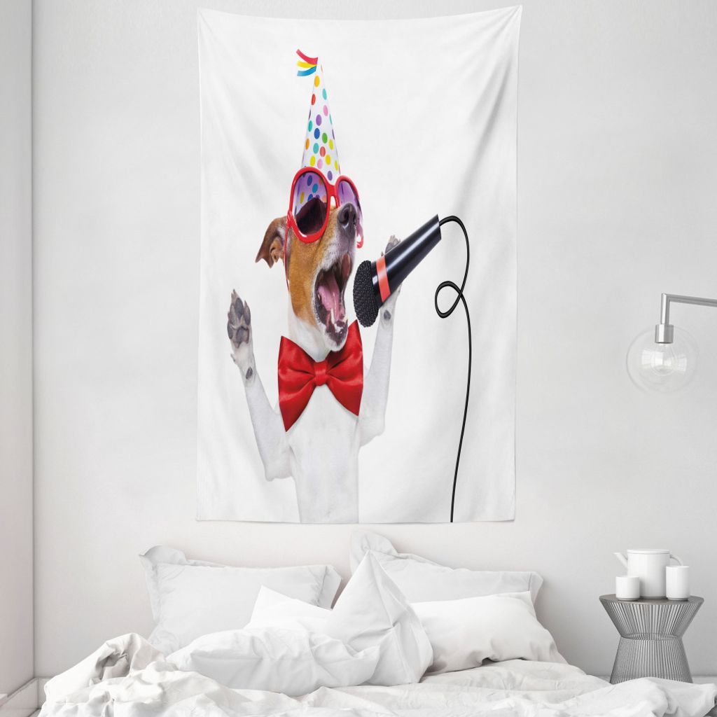 ABAKUHAUS Popstar-Party Wandteppich und Tagesdecke, Geburtstag Doggy aus Weiches Mikrofaser Stoff Waschbar ohne Verblassen Digitaldruck, 140 x 230 ...