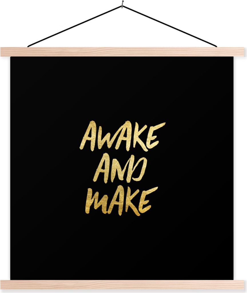 MuchoWow Textilposter Zitat - Kreativ - Gold - Schwarz 60x60 cm mit holzfarbenen Rahmen - Wanddekoration