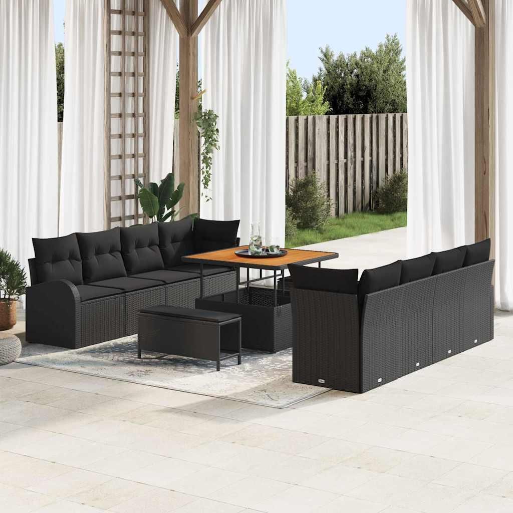 Maison Exclusive - Gartensofa-set mit Kissen 11 pcs Schwarz Poly-Rattan
